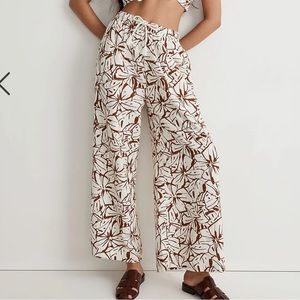 double-gauze drawstring wide-leg pants in abstract flora BRAND NEW